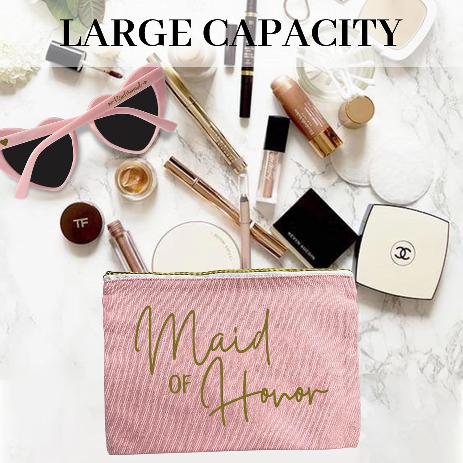 LADY&HOME Bridesmaid Makeup Bag Bride Vibe Team Bride Makeup Bag Wedding Party Cosmetic Bag Bridesmaid Proposal Gifts for Bridal Shower,Wedding,Bachelorette