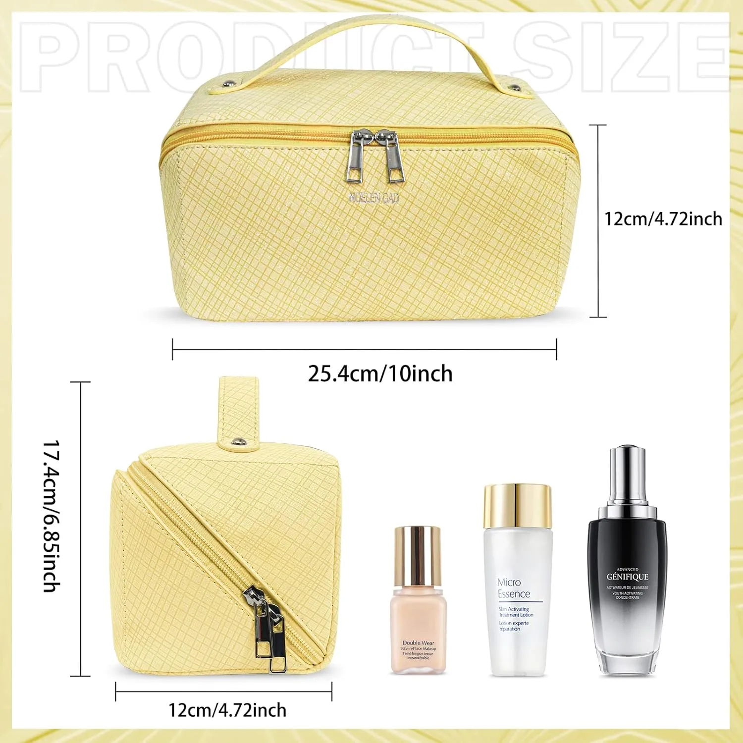 Large Capacity Travel Cosmetic Bag for Women,Portable Makeup Bag, New Popular PU Leather Waterproof Cosmetic Bag,Travel Makeup Bag With Handle and Divider Makeup Organizer Bag (Yellow)