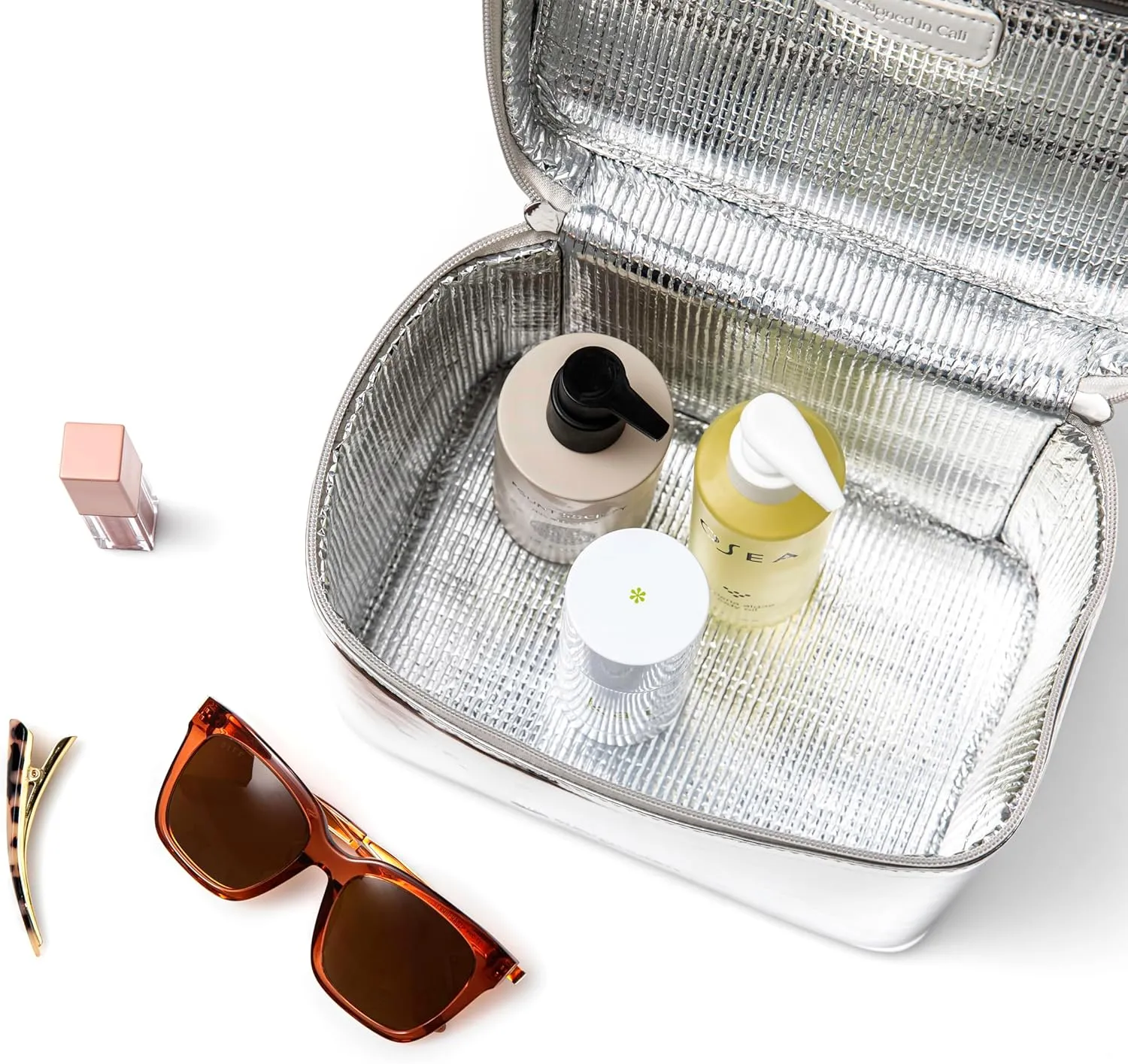 Large Insulated Travel Makeup Case - Waterproof Vegan Leather Beauty Travel Skincare Bag - Heat-Resistant Zippered Toiletry Designer Makeup Bag Shields Cosmetics from Melting, Freezing & Spoiling