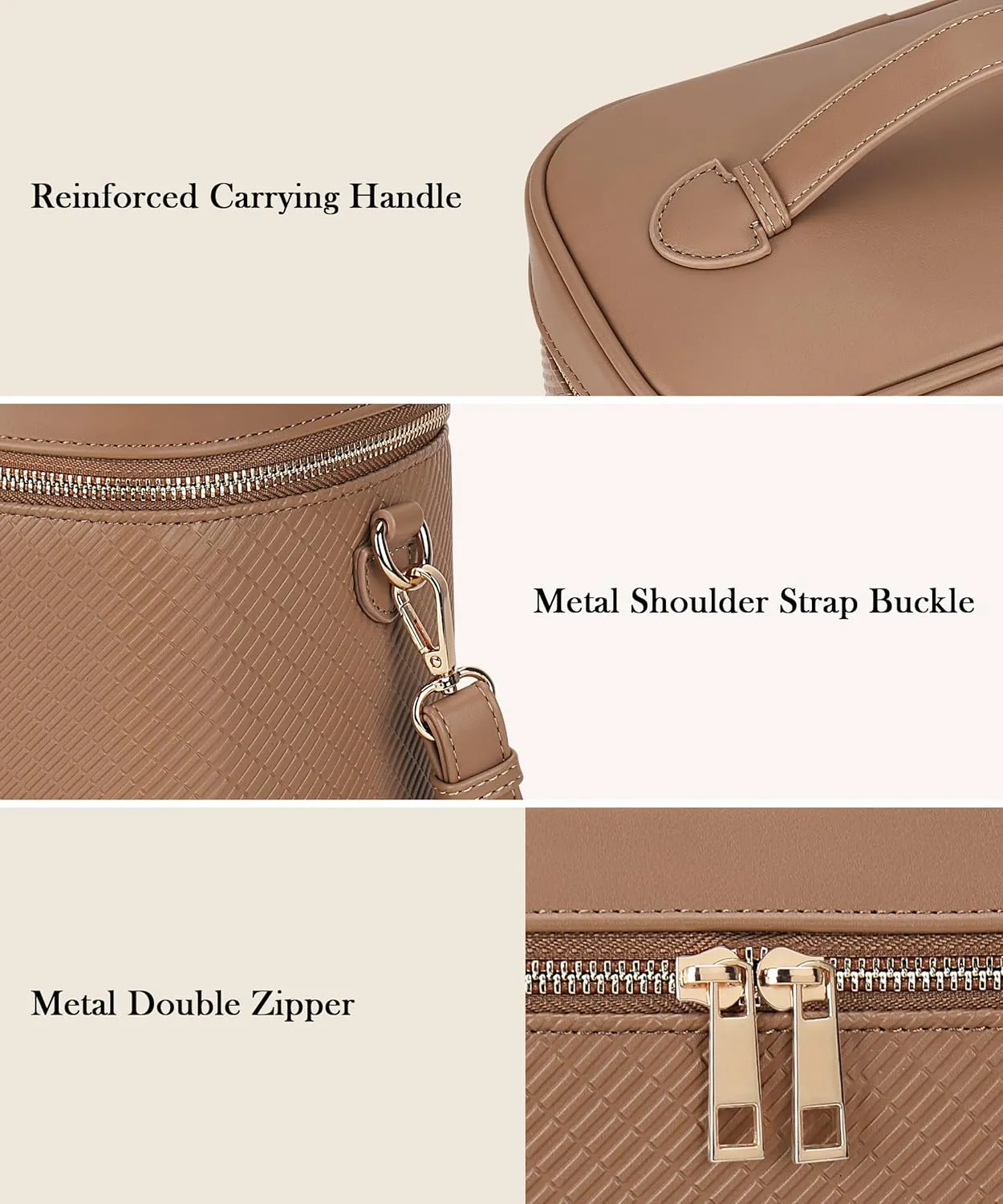 Large Stylish Makeup Bag Cosmetic Make Up Travel Bag for Women, Delicate Model (Brown)