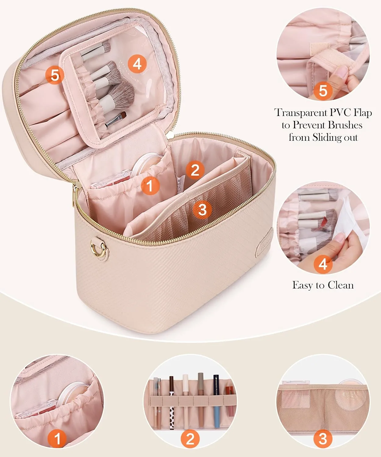 Large Stylish Makeup Bag Cosmetic Make Up Travel Bag for Women, Delicate Model (Pink)