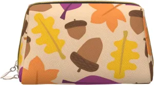 Large Travel Makeup Bag - Acorn Autumn Fall Leaf Leaves Pvc Leather Portable Cosmetic Bags for Women with Zipper, Skincare Bag Makeup Pouch Toiletry Bag for Women