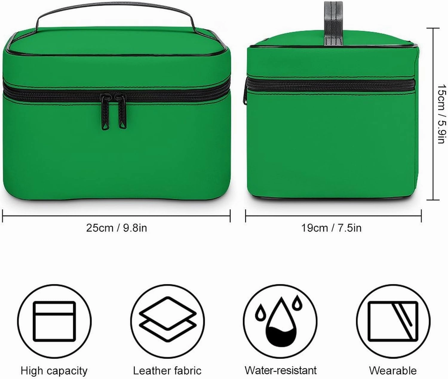 Large Makeup Bag, Classic Colors Bright Green Solid Cosmetic Bag for Women Girls, Portable Toiletry Bag, Travel Make Up Organizer Bag