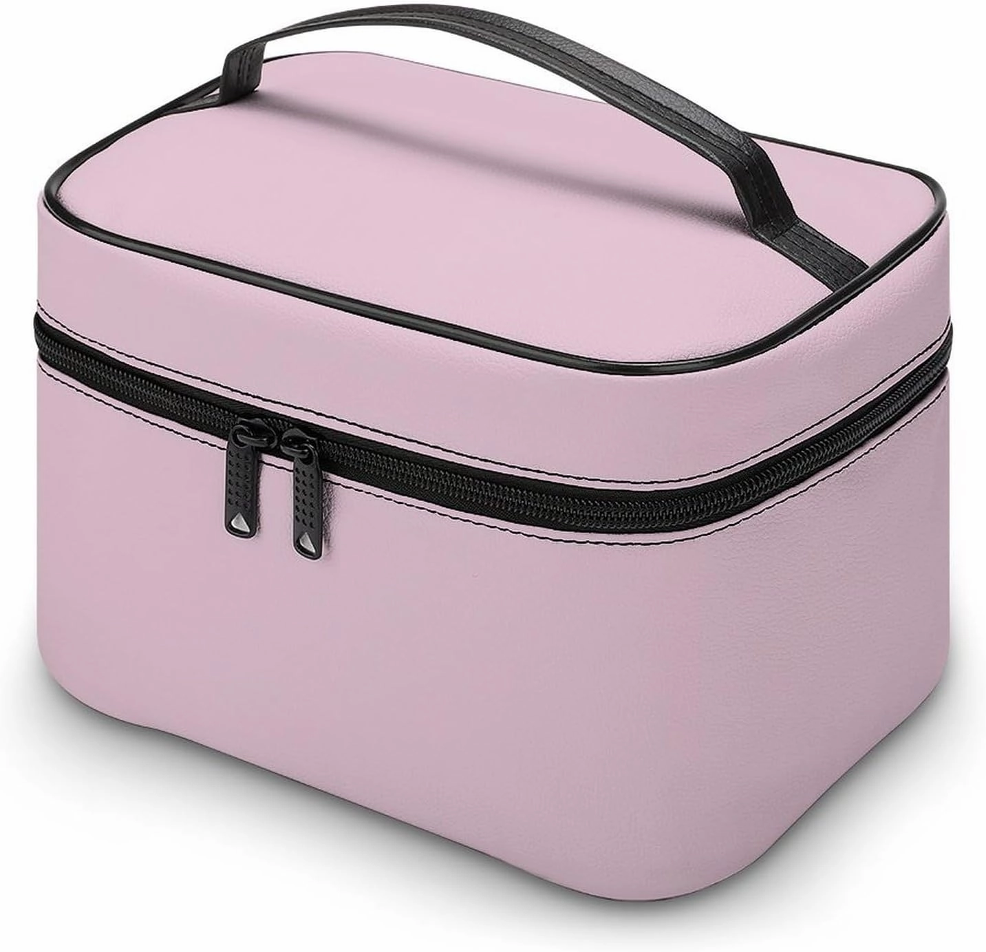 Large Makeup Bag, Solid Color Light Pale Pink Cosmetic Bag for Women Girls, Portable Toiletry Bag, Travel Make Up Organizer Bag