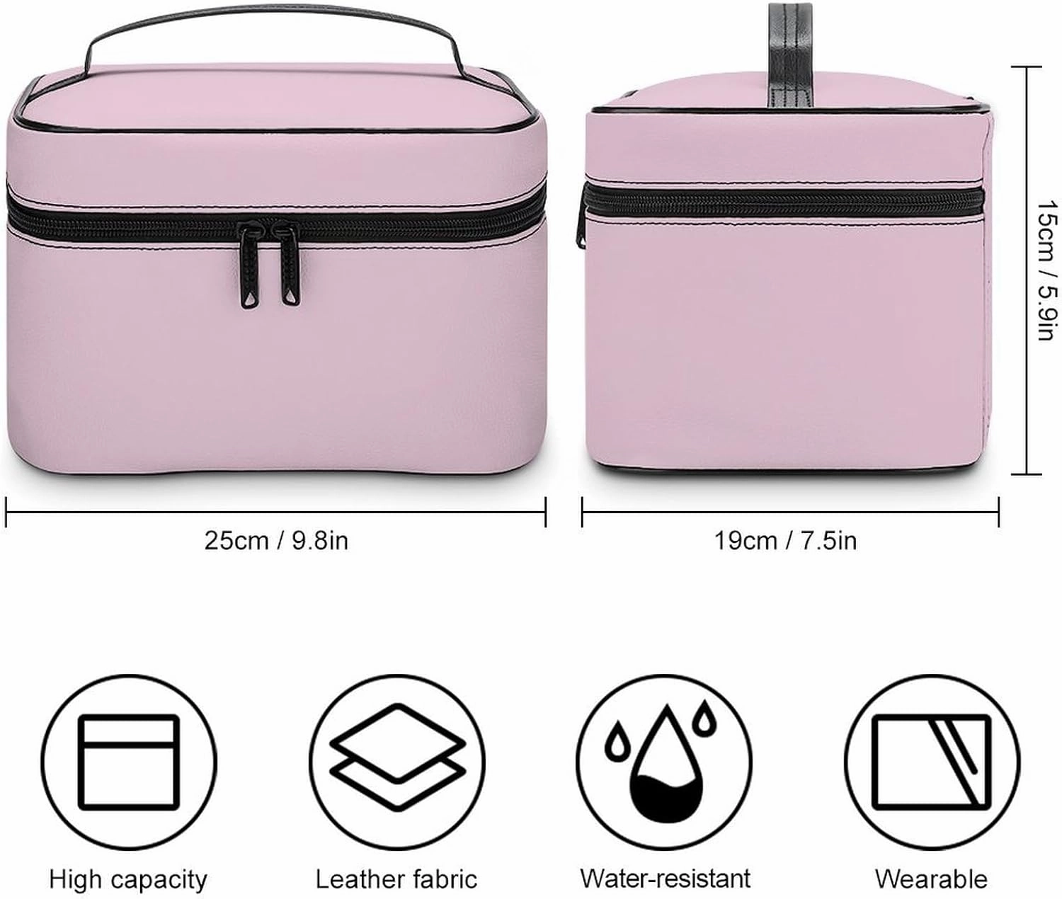 Large Makeup Bag, Solid Color Light Pale Pink Cosmetic Bag for Women Girls, Portable Toiletry Bag, Travel Make Up Organizer Bag