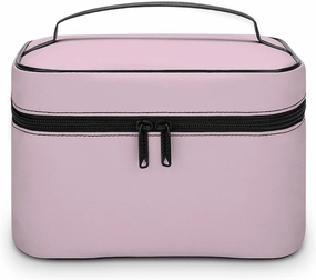 Large Makeup Bag, Solid Color Light Pale Pink Cosmetic Bag for Women Girls, Portable Toiletry Bag, Travel Make Up Organizer Bag