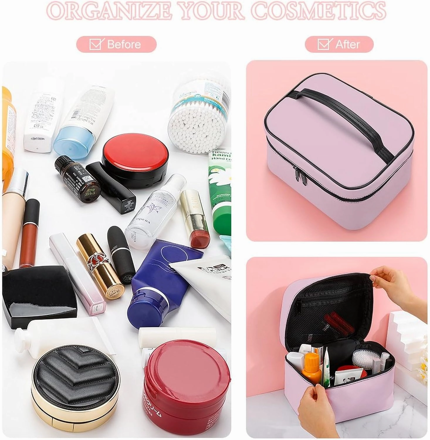 Large Makeup Bag, Solid Color Light Pale Pink Cosmetic Bag for Women Girls, Portable Toiletry Bag, Travel Make Up Organizer Bag