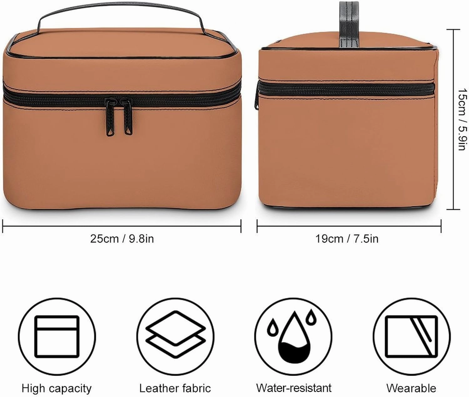 Large Makeup Bag, Solid Color Plain Copper Brown Cosmetic Bag for Women Girls, Portable Toiletry Bag, Travel Make Up Organizer Bag