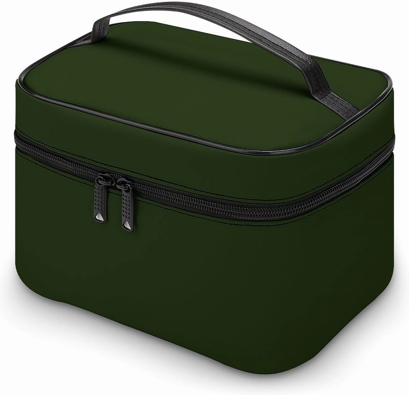 Large Makeup Bag, Solid Deep Forest Green Cosmetic Bag for Women Girls, Portable Toiletry Bag, Travel Make Up Organizer Bag