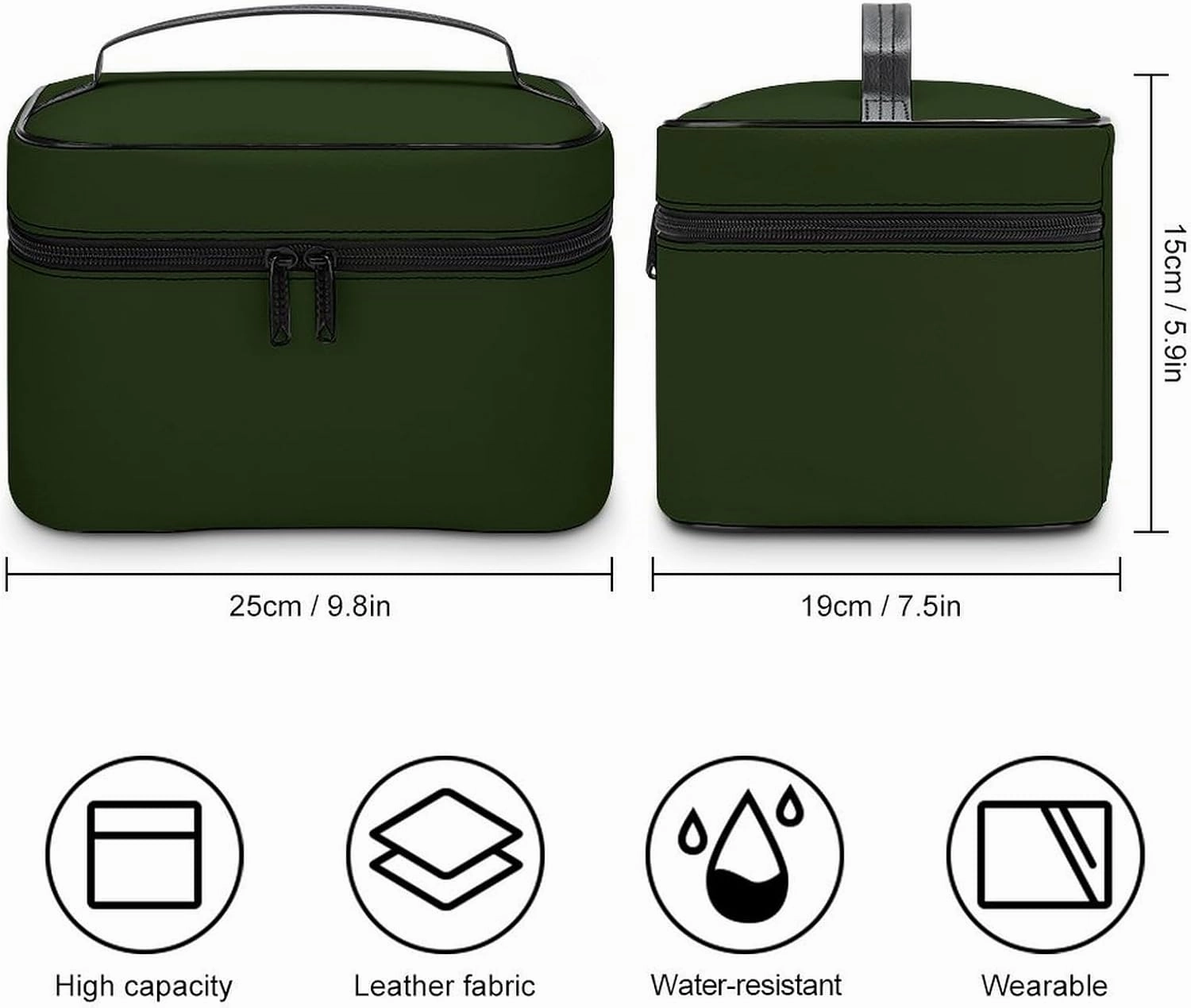 Large Makeup Bag, Solid Deep Forest Green Cosmetic Bag for Women Girls, Portable Toiletry Bag, Travel Make Up Organizer Bag