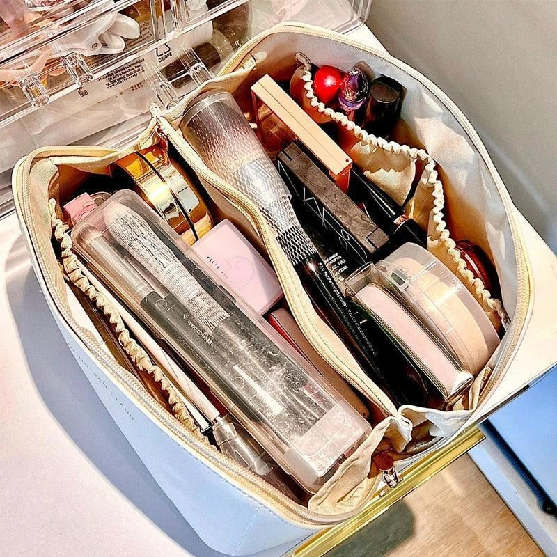 Large Travel Cosmetic Leather Bag