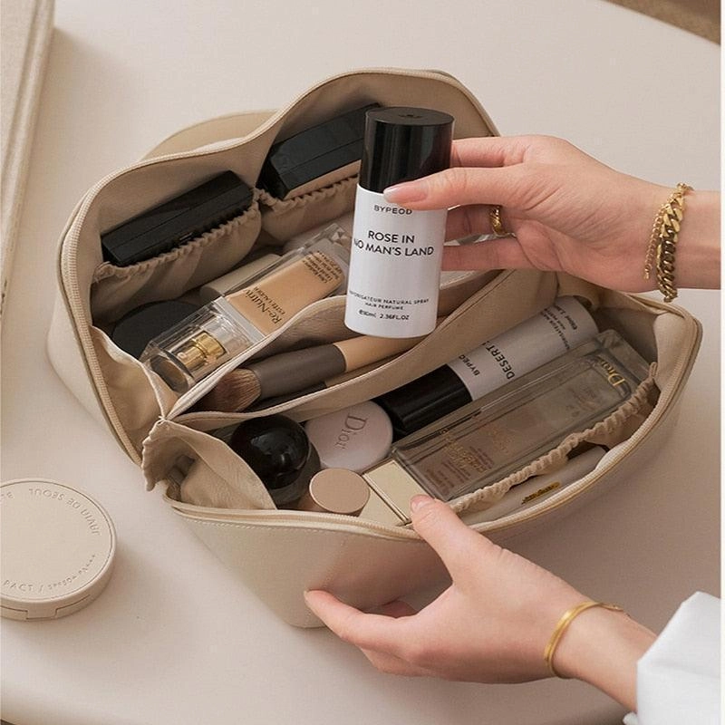 Large Travel Cosmetic Leather Bag
