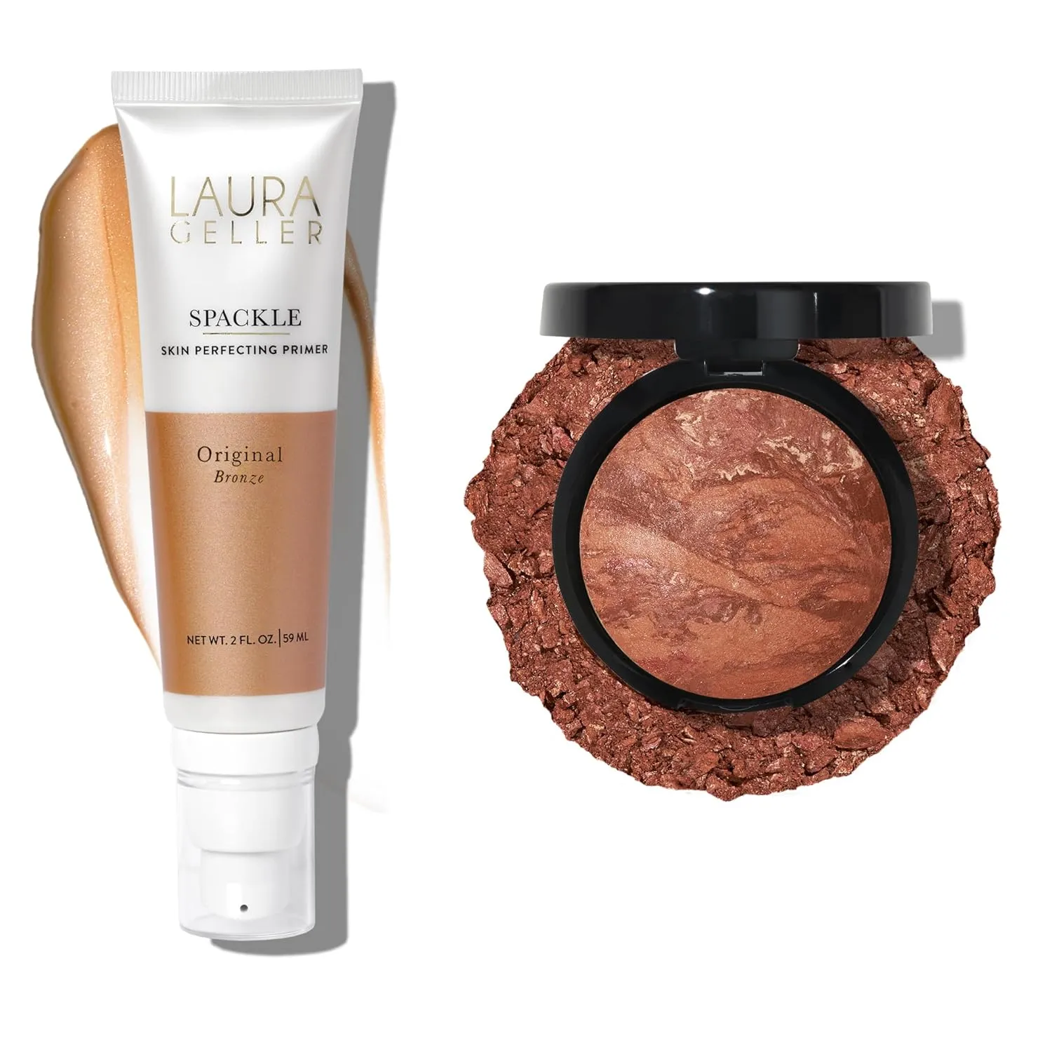 LAURA GELLER NEW YORK Instant Vacation 2pc - Baked Bronze-n-Brighten Powder - Deep   Spackle Skin Perfecting Makeup Primer