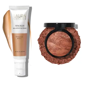 LAURA GELLER NEW YORK Instant Vacation 2pc - Baked Bronze-n-Brighten Powder - Deep   Spackle Skin Perfecting Makeup Primer