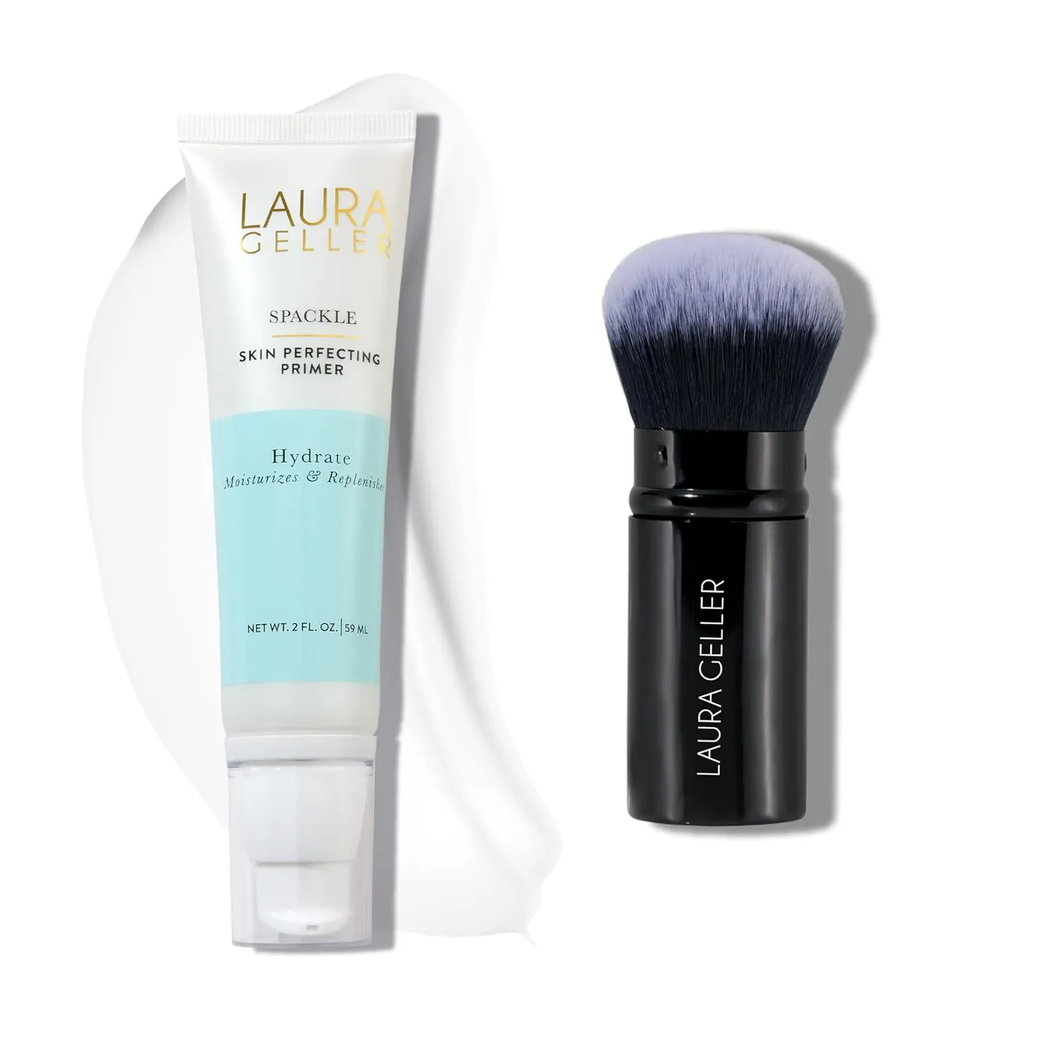 LAURA GELLER NEW YORK Spackle Skin Perfecting Makeup Primer, Hydrate   Airbrush Round Kabuki Brush