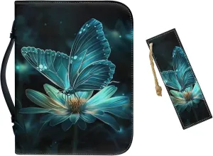 Leather Bible Covers for Women with Bookmark Daisy Butterfly Carrying Book Case with Bookmark Church Bag Bible Protective,XL
