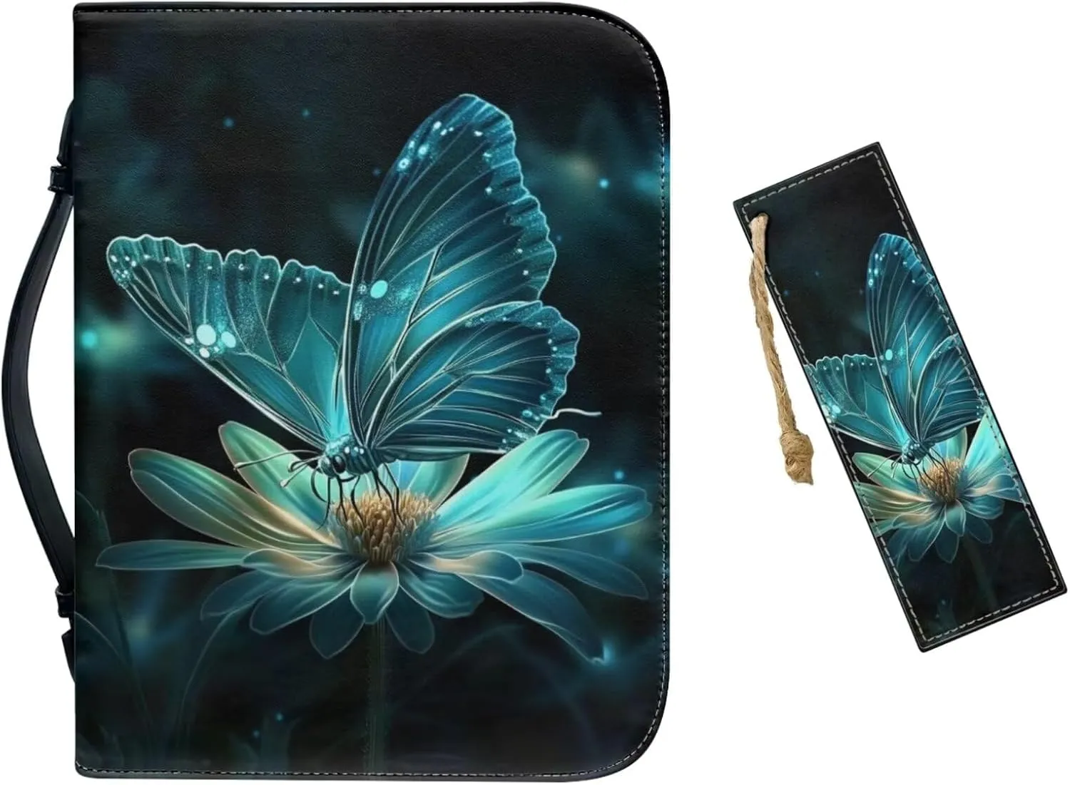 Leather Bible Covers for Women with Bookmark Daisy Butterfly Carrying Book Case with Bookmark Church Bag Bible Protective,XL