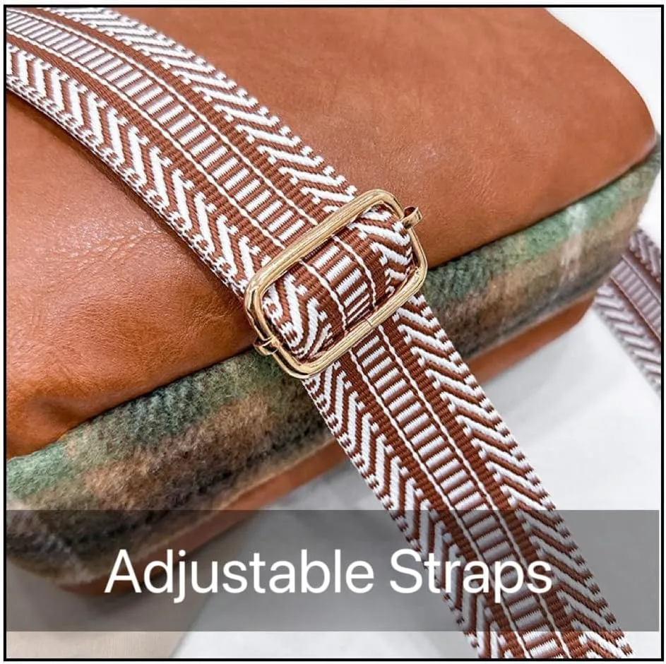 Leather Crossbody Bag with Plaid Pattern, Vintage Woolen Handbag High-grade Design