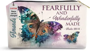 Leather Makeup Pouch For Women - Personalized Prayer Butterfly Bag With Bible Scripture - Christian Biblical Accessories Gifts for Faith Ladies, Mom, Wife, Sister on Mother's Day