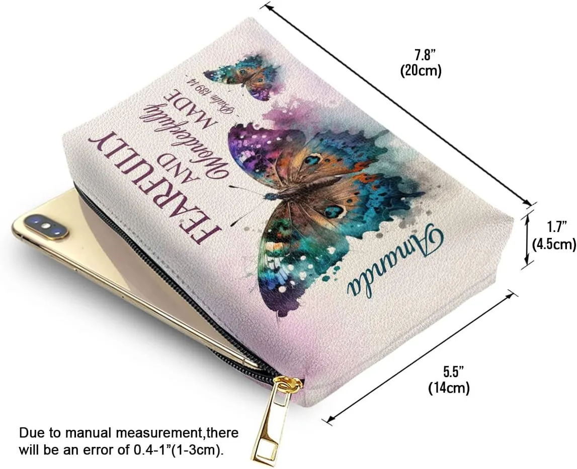 Leather Makeup Pouch For Women - Personalized Prayer Butterfly Bag With Bible Scripture - Christian Biblical Accessories Gifts for Faith Ladies, Mom, Wife, Sister on Mother's Day