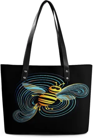 Leather Tote Bag Elegance Illustration in The Dark Printing Leather Handbag Durable Shopping Bag For Work Travel Casual Use