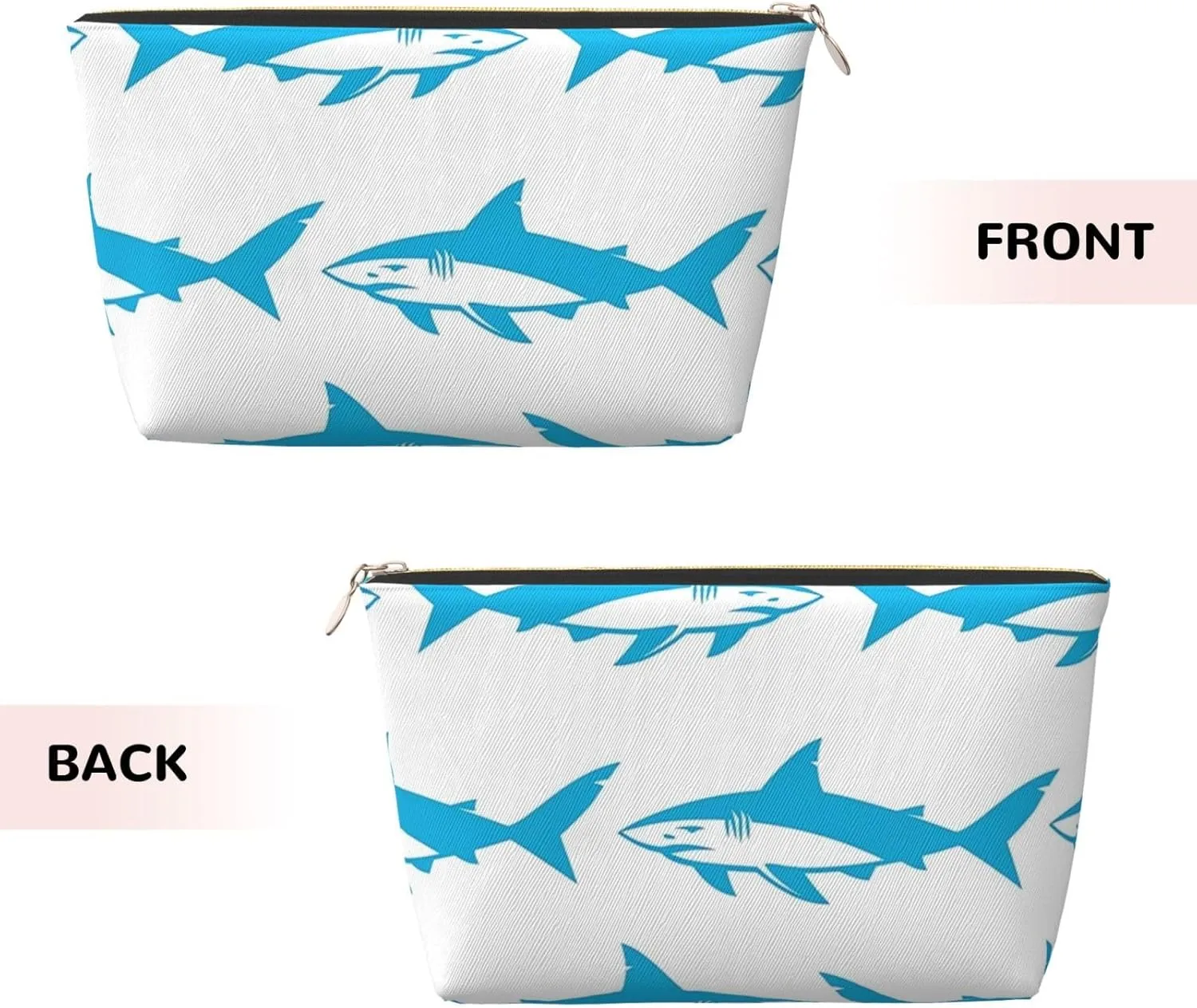 Leather Travel Toiletry Makeup Bag Zipper Makeup Pouch Travel Essentials Portable Cosmetic Bag Organiser Suitable Business Trip for Woman Man Blue Shark