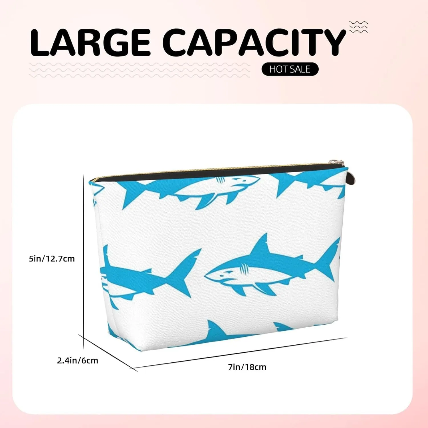 Leather Travel Toiletry Makeup Bag Zipper Makeup Pouch Travel Essentials Portable Cosmetic Bag Organiser Suitable Business Trip for Woman Man Blue Shark