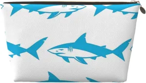 Leather Travel Toiletry Makeup Bag Zipper Makeup Pouch Travel Essentials Portable Cosmetic Bag Organiser Suitable Business Trip for Woman Man Blue Shark