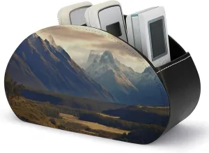 Leather TV Remote Caddy Remote Control Storage Box Remote Controls Holder Cook National Park Landscape Printed 5 Compartments Fits Media Controllers Makeup Brush Office