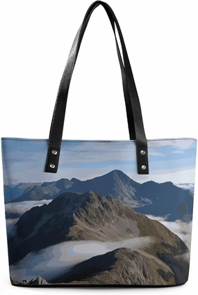Leather Women Handbag, Summits And Ridges Tote Bags with Zipper Closure, Casual Shoulder Bag for Work Travel