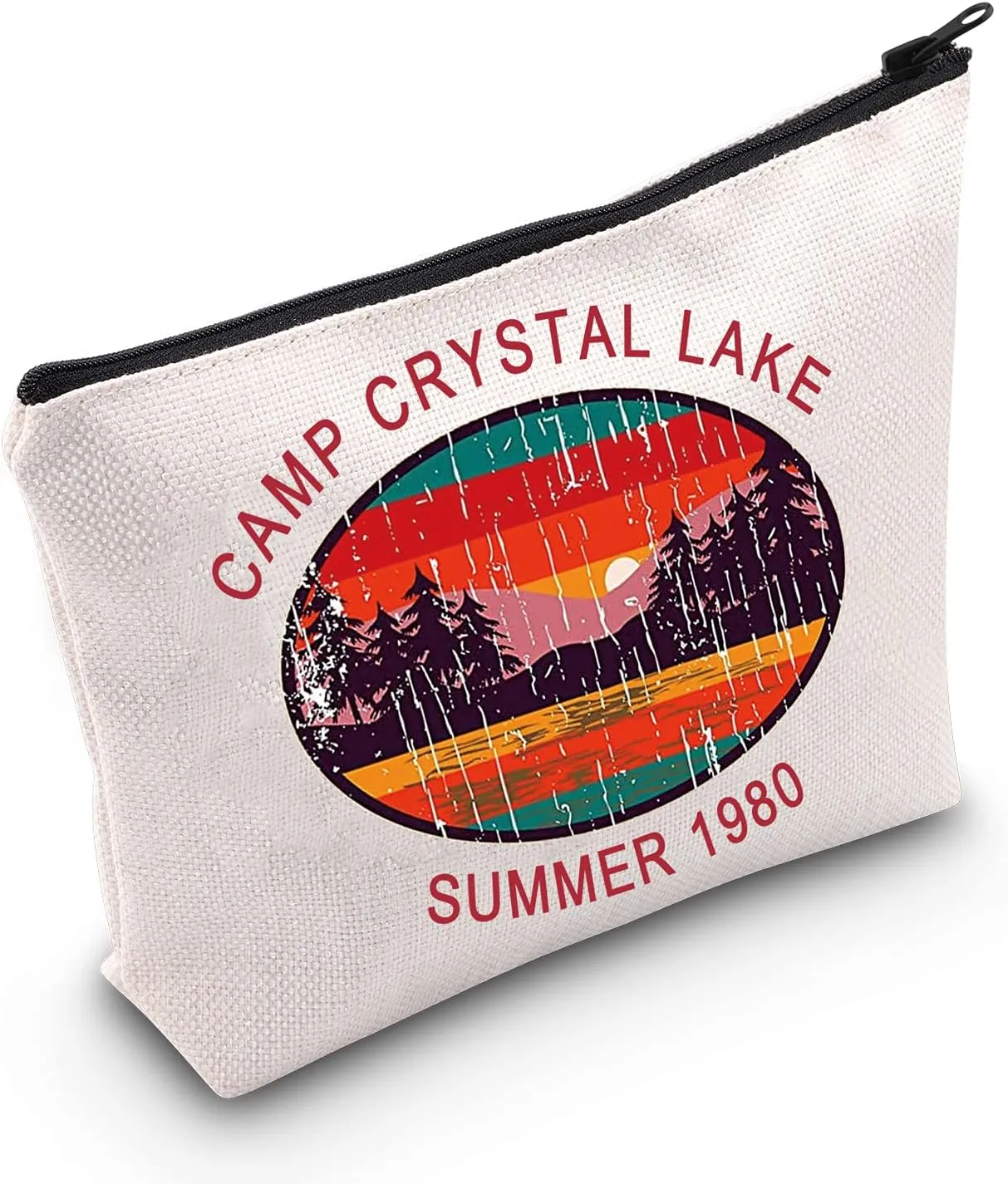 LEVLO 1980 Camp Crystal Lake Counselor Cosmetic Make Up Bag 80s Horror Movie Jason Voorhees Makeup Zipper Pouch Bag (Camp Crystal Lake)