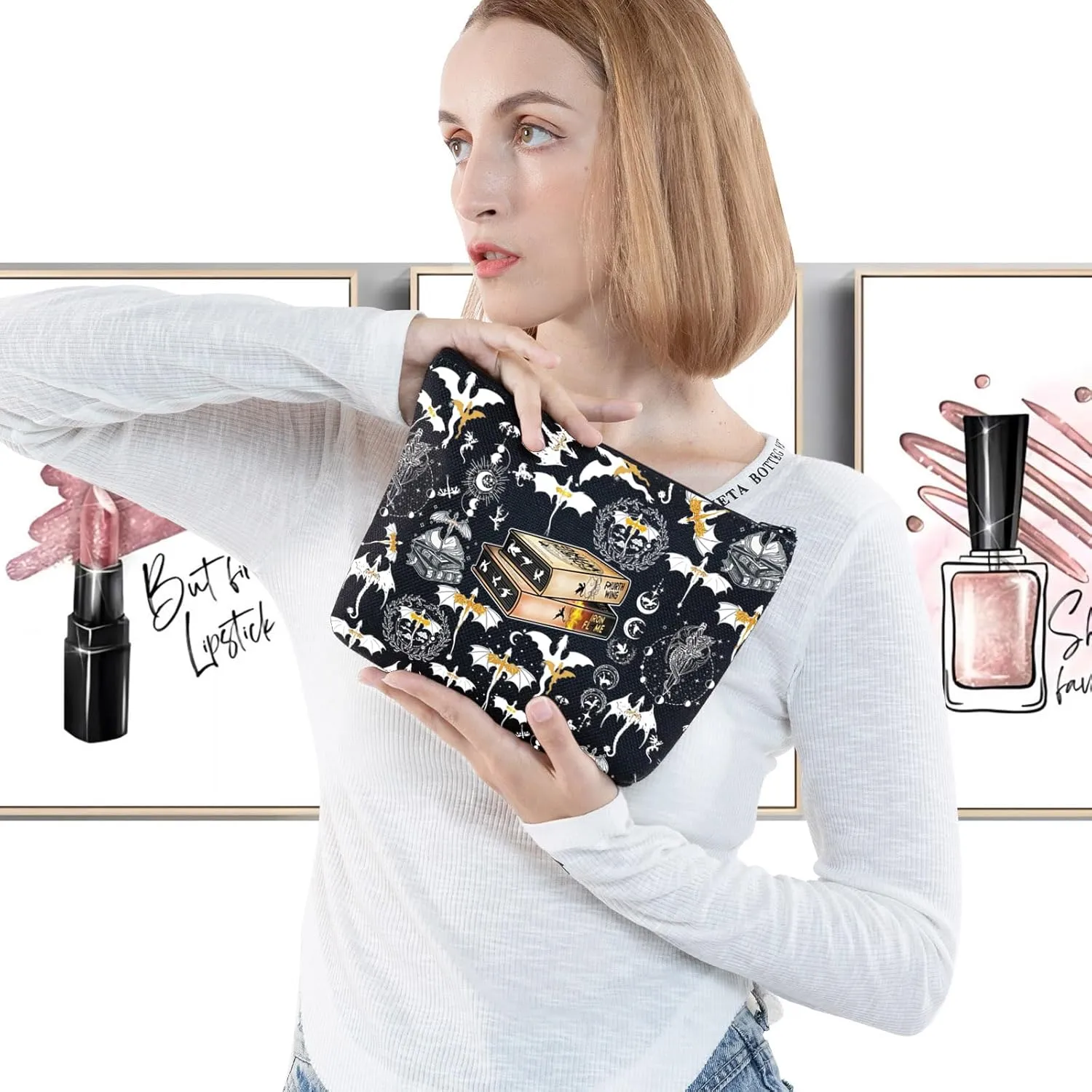 LEVLO 4th Wing Cosmetic Makeup Bag Dragon Rider Inspired Gift Iron Flame Dragon Rider Zipper Pouch Bag 4th Wing Bookish Merchandise (4Wing Bag)