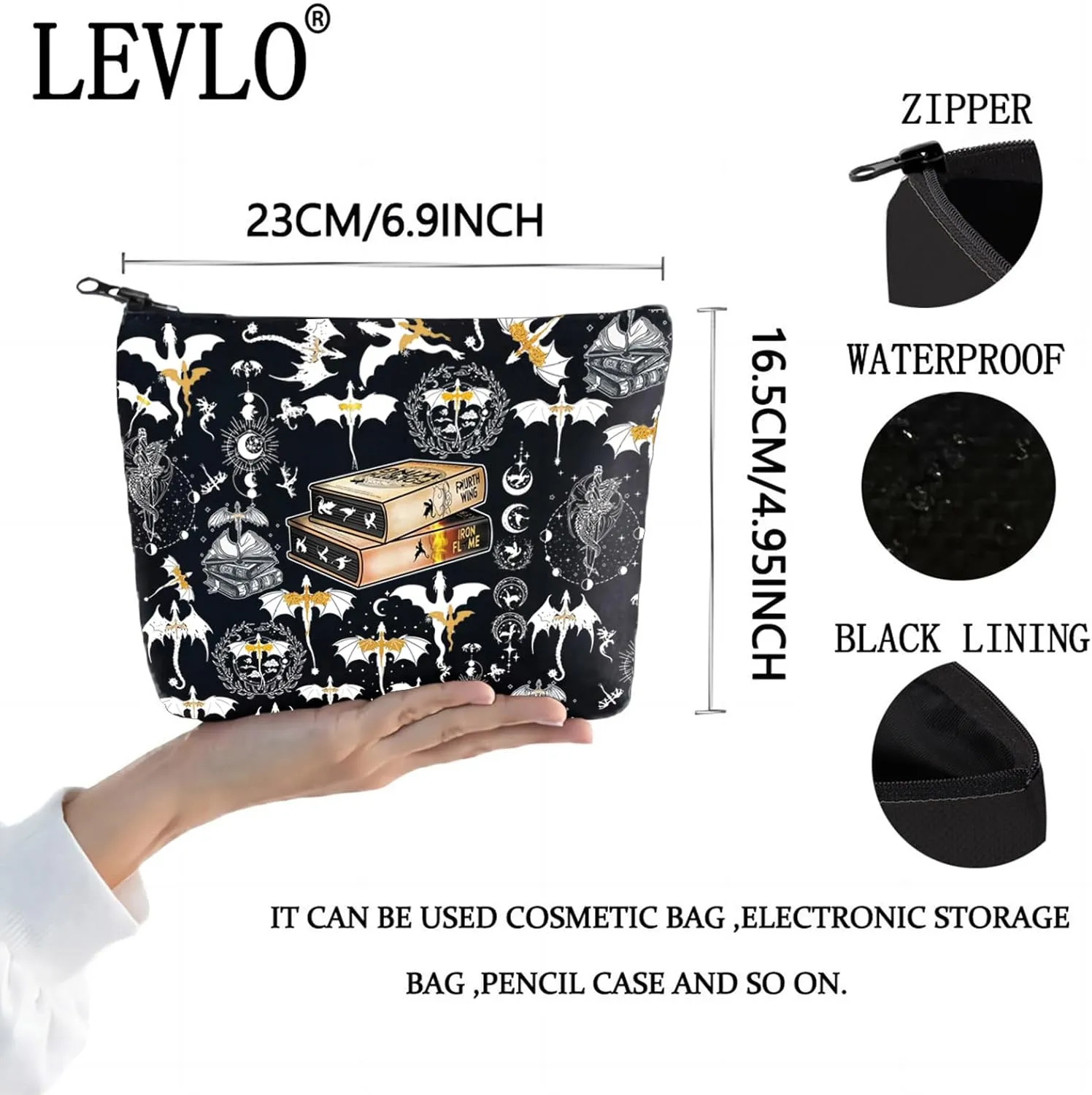 LEVLO 4th Wing Cosmetic Makeup Bag Dragon Rider Inspired Gift Iron Flame Dragon Rider Zipper Pouch Bag 4th Wing Bookish Merchandise (4Wing Bag)