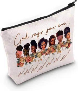 LEVLO Black American Cosmetic Make up Bag African Inspired Gift God Says You are Unique Special Lovely Chosen Forgiven Makeup Zipper Pouch Bag Black Live Matter Gift (God Says You)