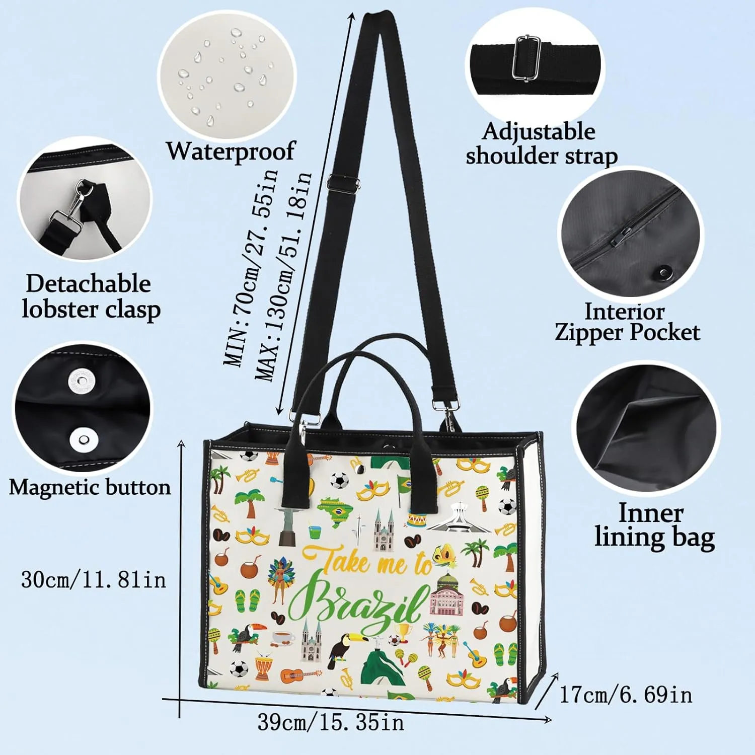 LEVLO Brazil Culture Travel Cosmetic Bag - World Cup Souvenir Gift Zipper Pouch Bag For Traveler