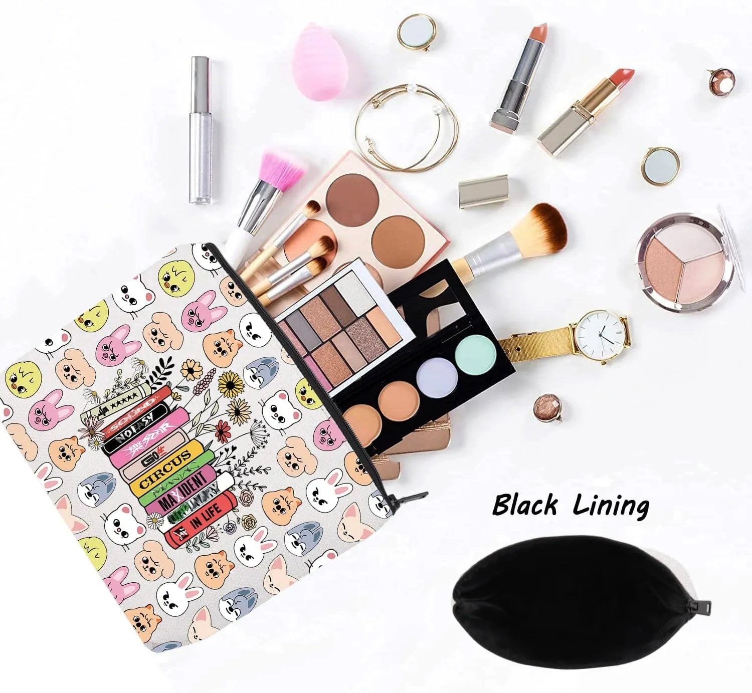 LEVLO Cartoon SKZ Cosmetic Makeup Bag SKZ Animal Fans Gift K-POP Cartoon Member Zipper Pouch Bag K-POP Merch(SK Z Life Bag)