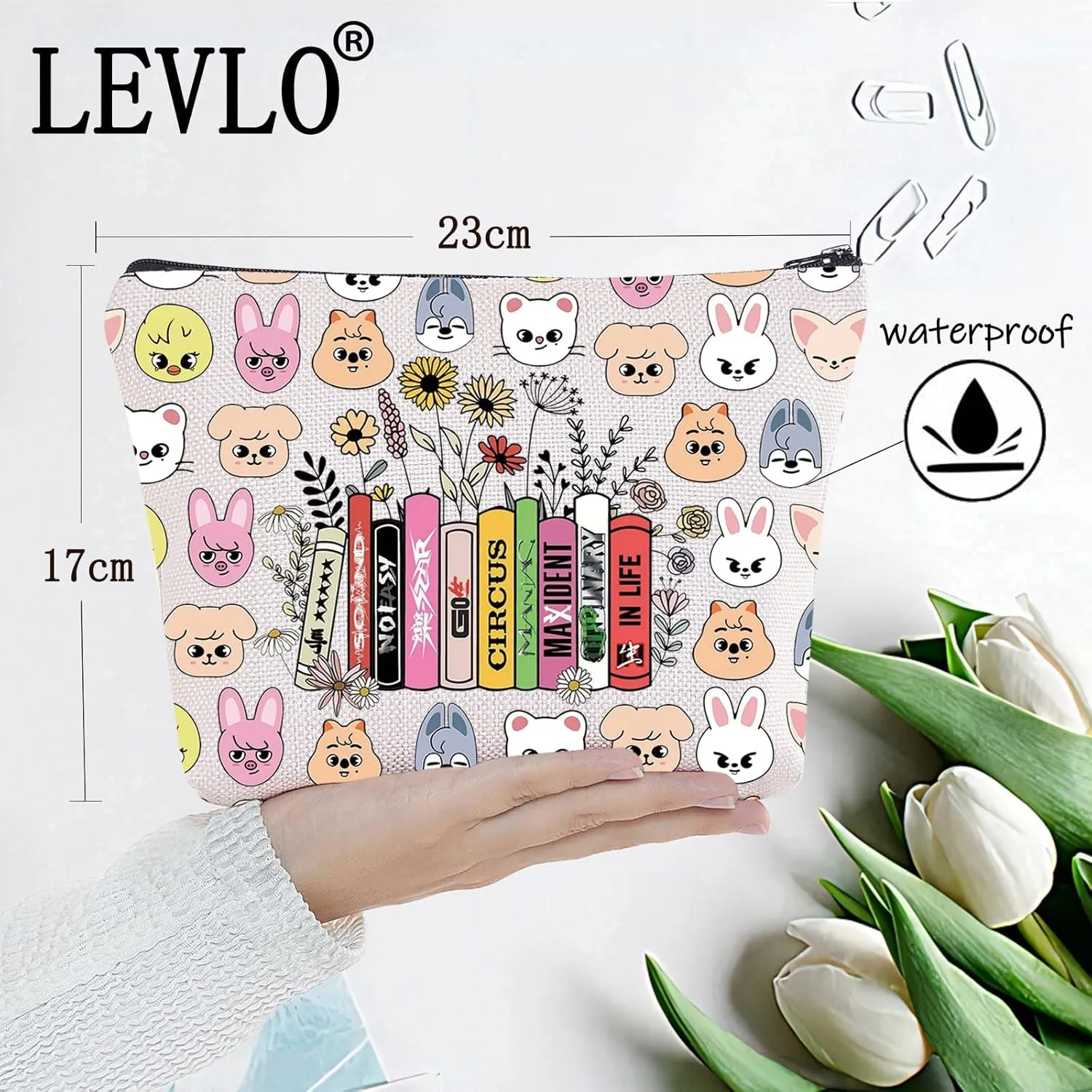LEVLO Cartoon SKZ Cosmetic Makeup Bag SKZ Animal Fans Gift K-POP Cartoon Member Zipper Pouch Bag K-POP Merch(SK Z Life Bag)