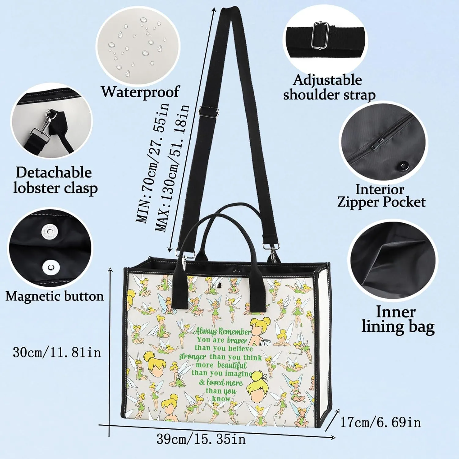 LEVLO Fairy Tale Cosmetic Bag Pixie Fans Inspired Gift You Are Braver Stronger Smarter Than You Think Makeup Zipper Pouch Bag