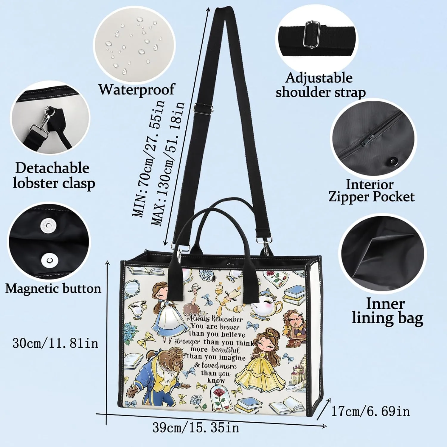 LEVLO Fairy Tales Cosmetic Bag Movie Inspired Gifts You Are Braver Stronger Smarter Than You Think Zipper Pouch Bag