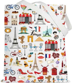 LEVLO France Travel Culture Gift French Theme Travel Pouch Bag Paris Landmarks Gift French Souvenir Gift (France Tote)