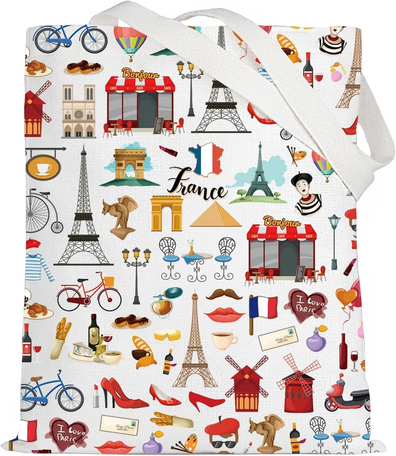 LEVLO France Travel Culture Gift French Theme Travel Pouch Bag Paris Landmarks Gift French Souvenir Gift (France Tote)