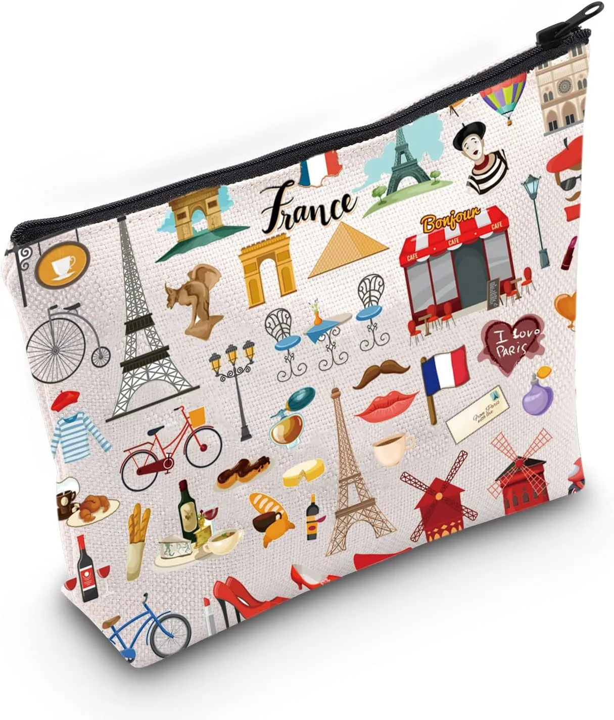 LEVLO France Travel Culture Gift French Theme Travel Pouch Bag Paris Landmarks Gift French Souvenir Gift (France)
