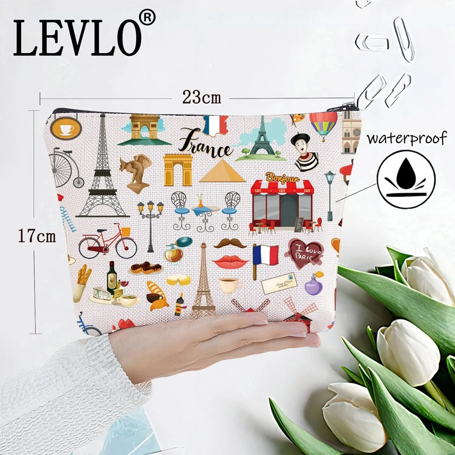 LEVLO France Travel Culture Gift French Theme Travel Pouch Bag Paris Landmarks Gift French Souvenir Gift (France)