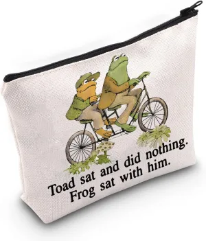 LEVLO Frog Cosmetic Make Up Bag Cottage Core Gift For Book Lover Toad Sat And Did Nothing Frog Sat With Him Zipper Pouch Bag (Toad Sat)
