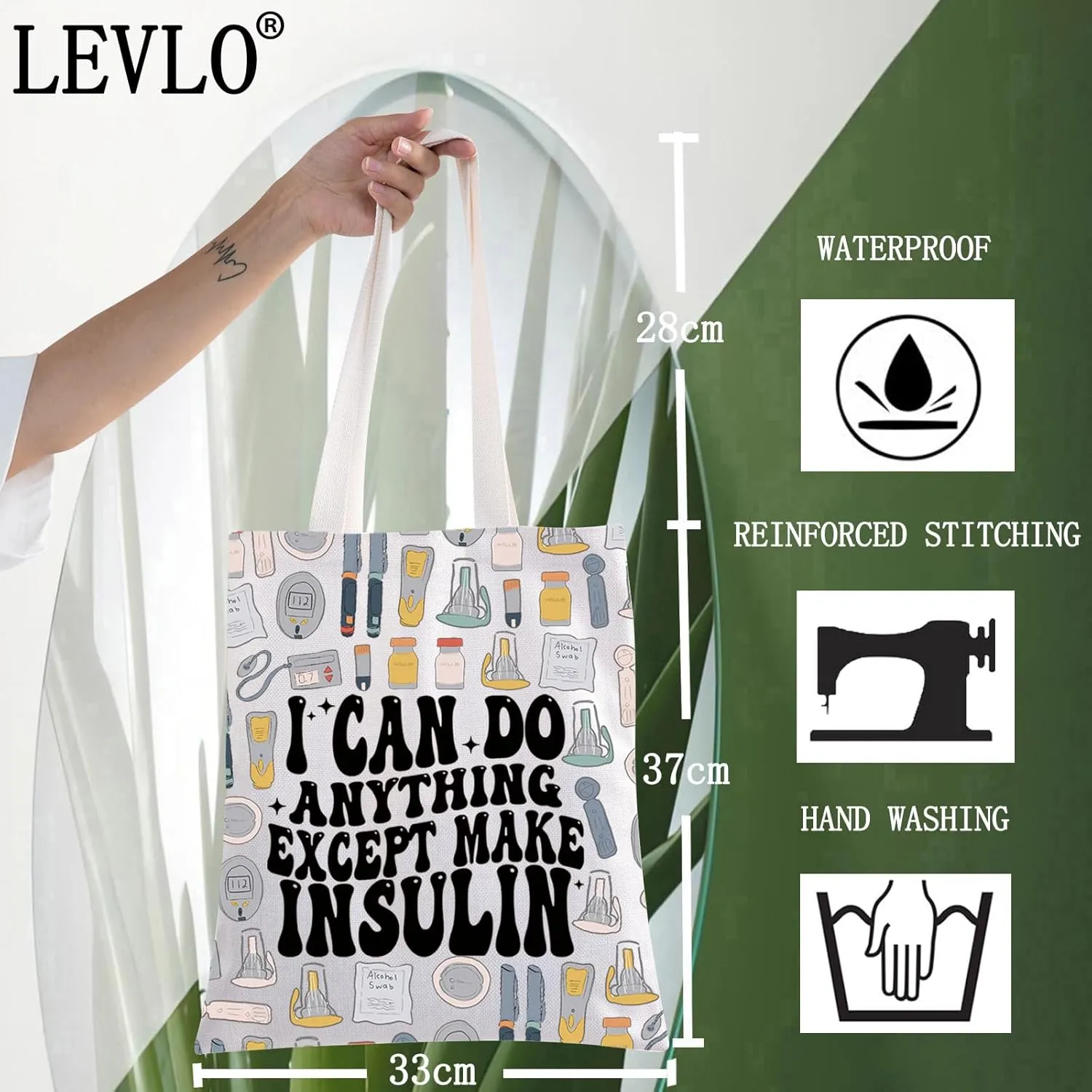 LEVLO Funny Diabetes Awareness Cosmetic Make Up Bag Diabetic Gift I Can Do Anything Except Make Insulin Makeup Zipper Pouch Bag For Women Girls