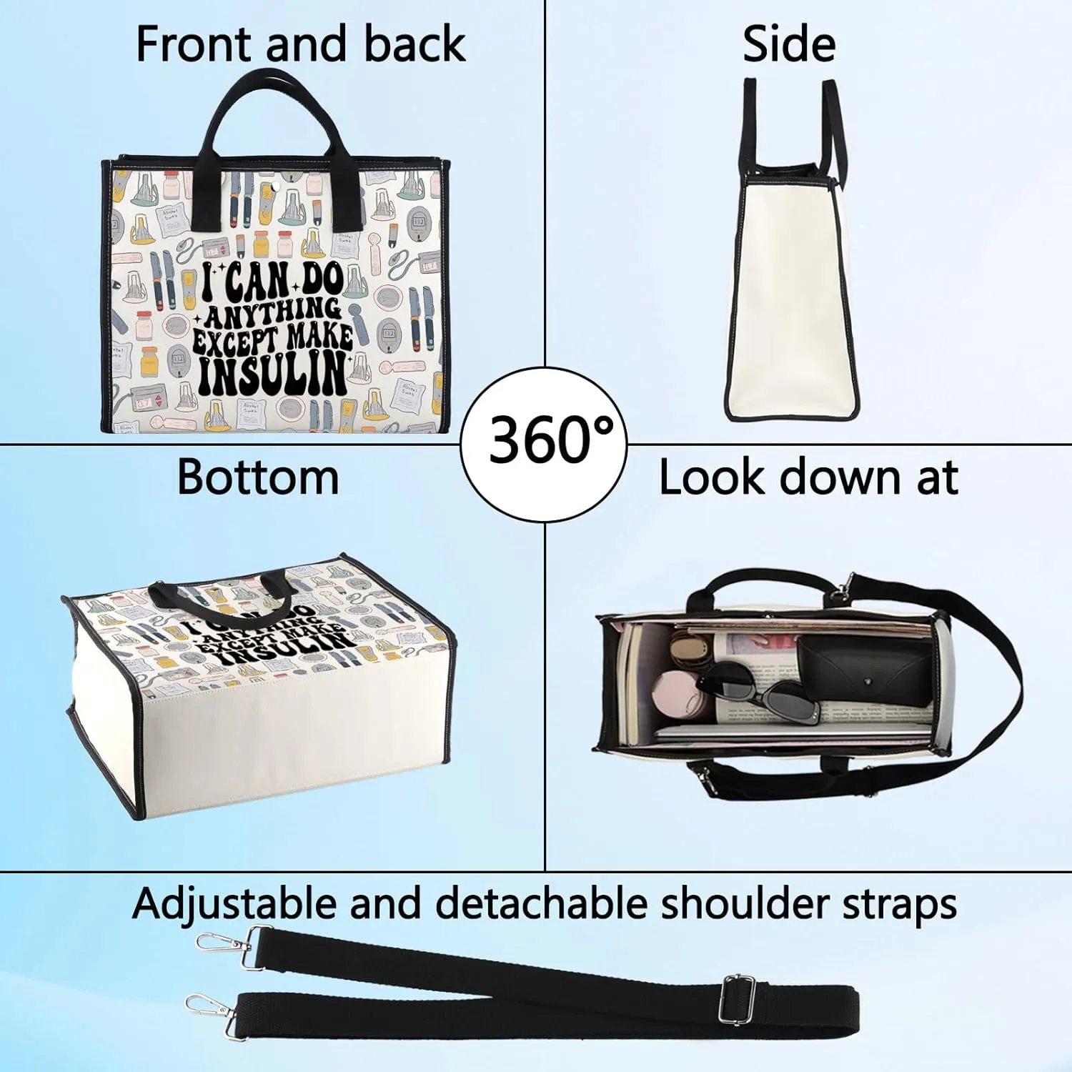 LEVLO Funny Diabetes Awareness Cosmetic Make Up Bag Diabetic Gift I Can Do Anything Except Make Insulin Makeup Zipper Pouch Bag For Women Girls