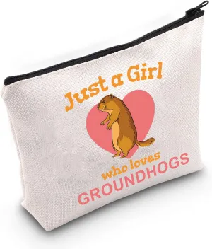 LEVLO Funny Groundhogs Cosmetic Make up Bag Animal Lover Gift Just A Girl Who Loves Groundhogs Makeup Zipper Pouch Bag Groundhogs Lover Gift (Loves Groundhogs)