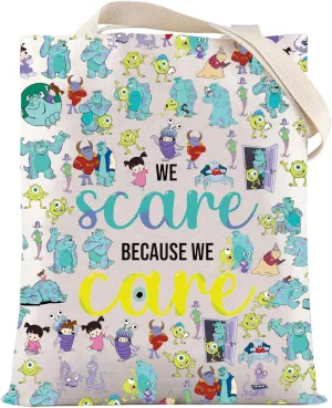 LEVLO Funny Monsters Movie Cosmetic Make Up Bag Mike Sully Boo Fans Gift We Scare Because We Care Makeup Zipper Pouch Bag For Women Girls (We Scare Full Tote)