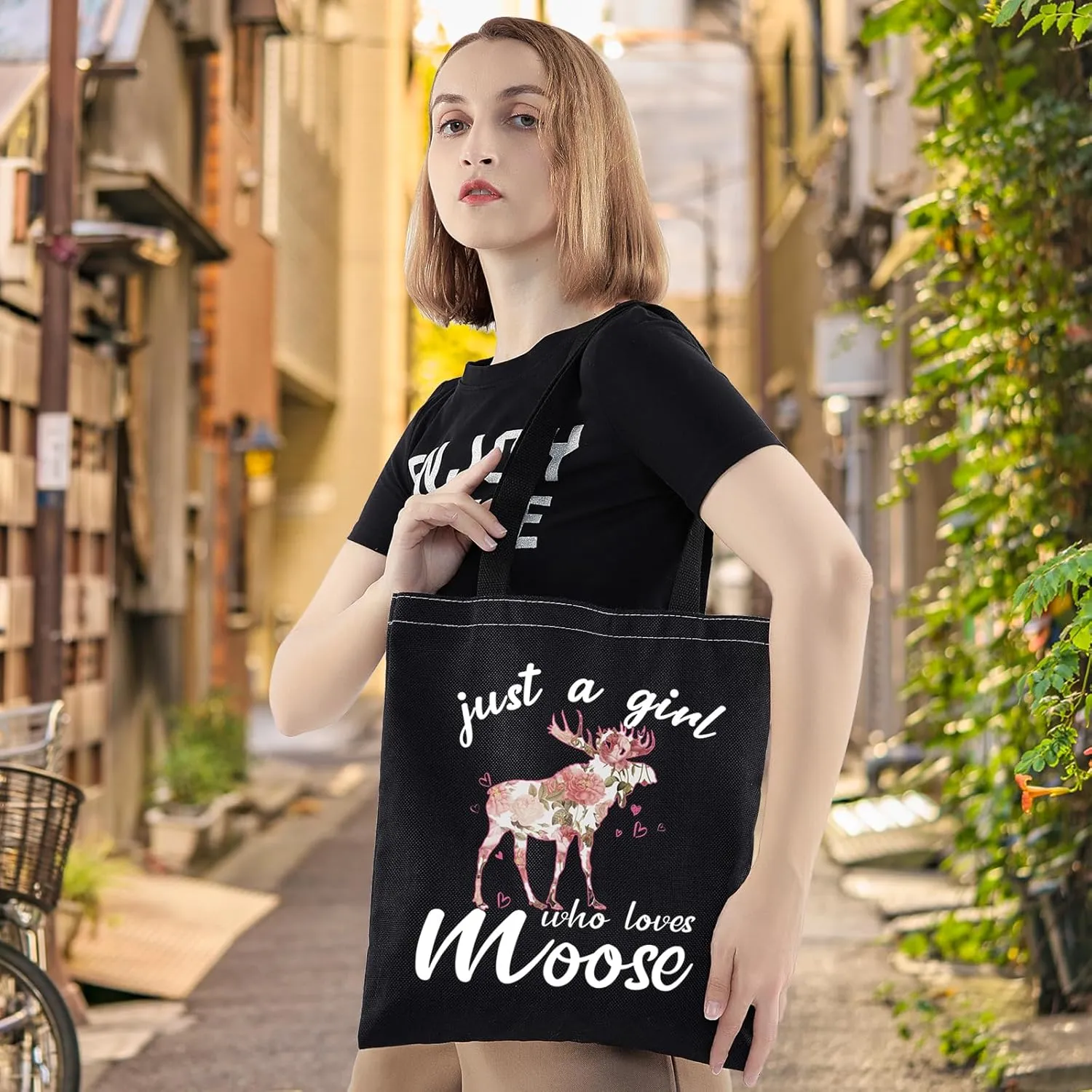 LEVLO Funny Moose Cosmetic Make up Bag Animal Lover Gift Just A Girl Who Loves Moose Makeup Zipper Pouch Bag Moose Lover Gift (Loves Moose BT)