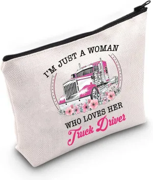 LEVLO I'm Just A Women Who Loves Her Truck Driver Cosmetic Make Up Bag For Trucker Wife,Trucker Mom,Trucker Girlfriend